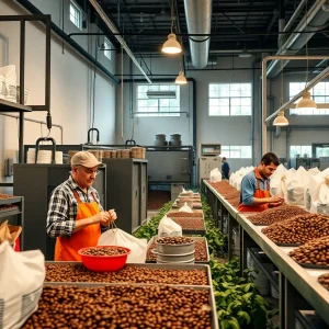 Modern coffee production line at Danone facility in Jacksonville