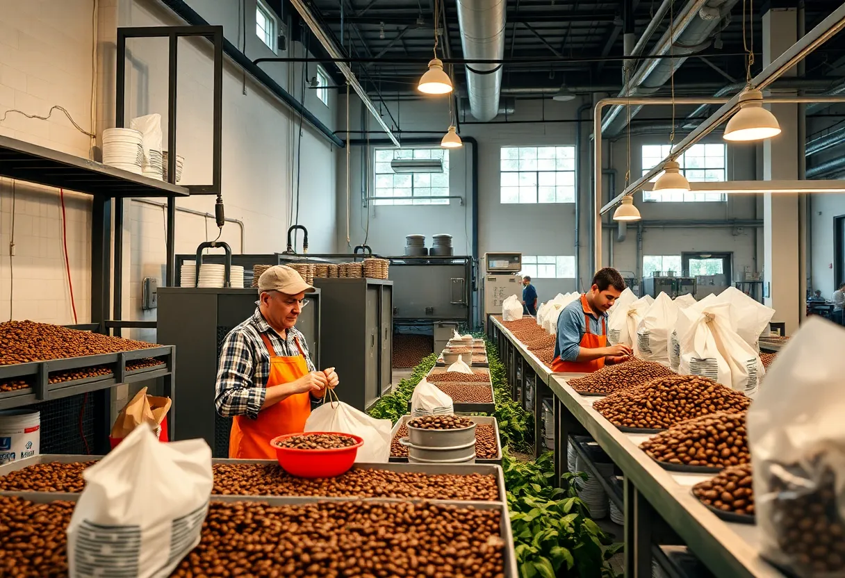 Modern coffee production line at Danone facility in Jacksonville