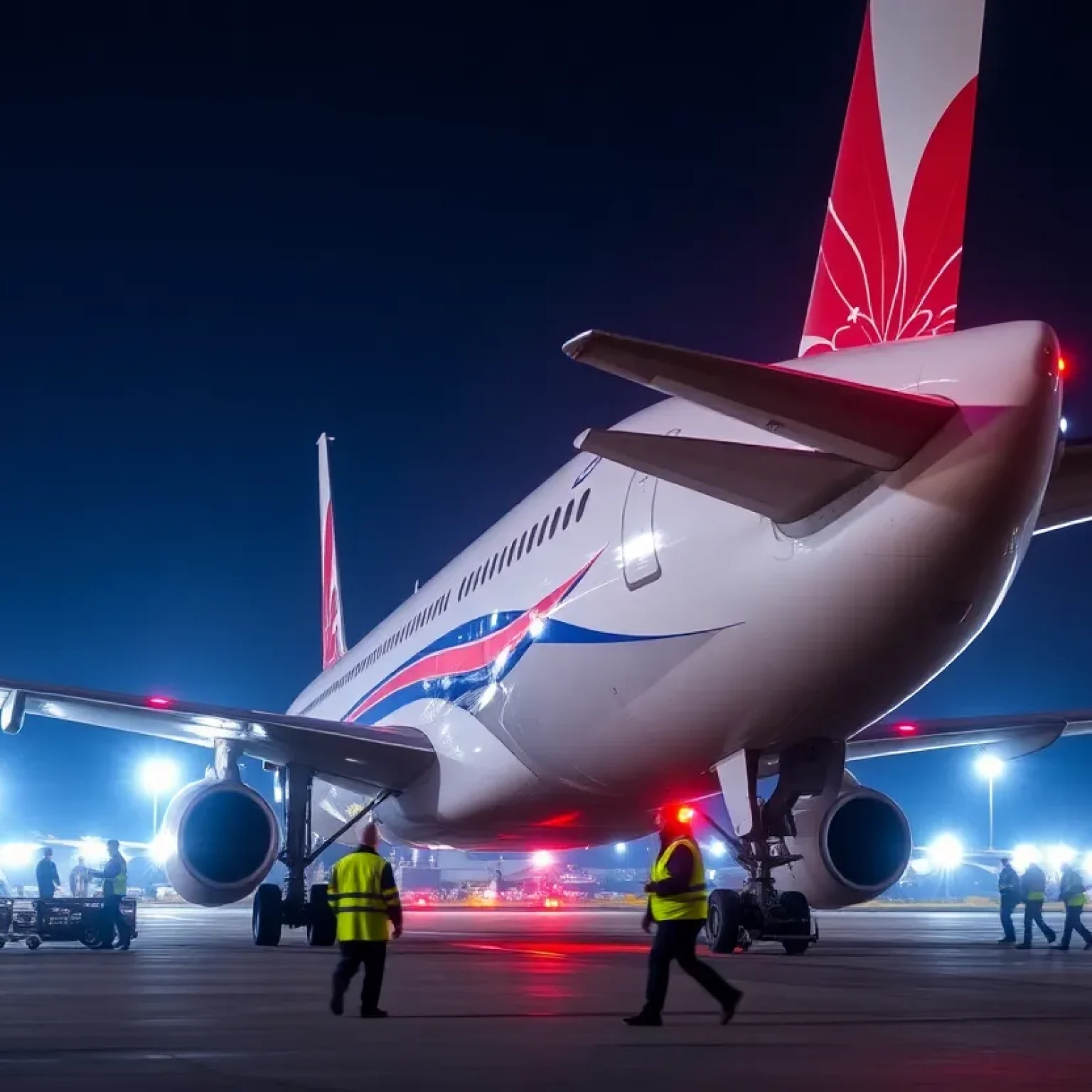 Boeing 757-200 on the runway after emergency landing