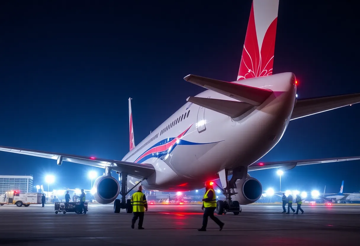 Boeing 757-200 on the runway after emergency landing