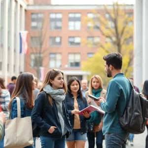 Students at a university campus engaged in discussions