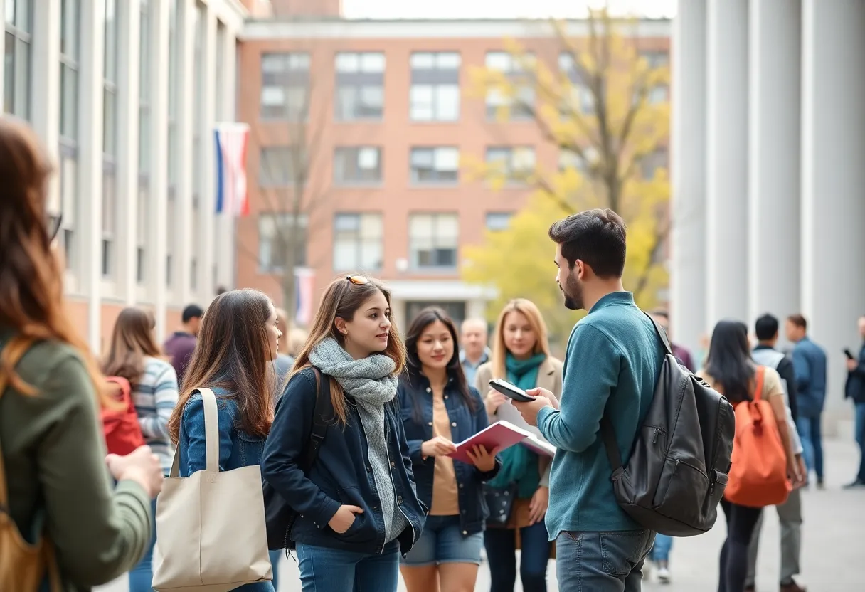 Students at a university campus engaged in discussions