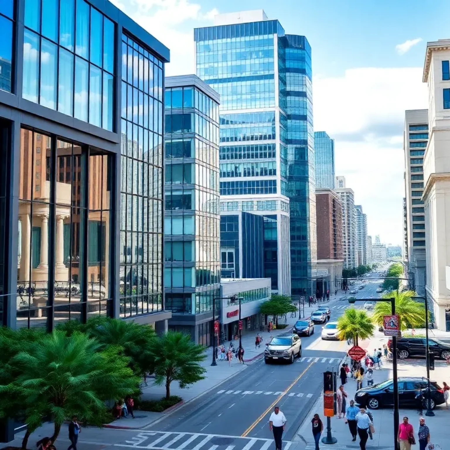Downtown Jacksonville with people engaged in community activities