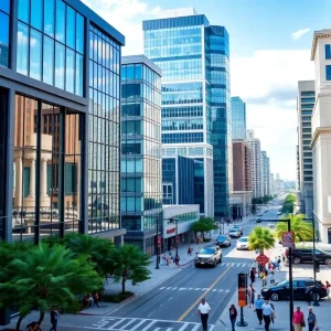 Downtown Jacksonville with people engaged in community activities