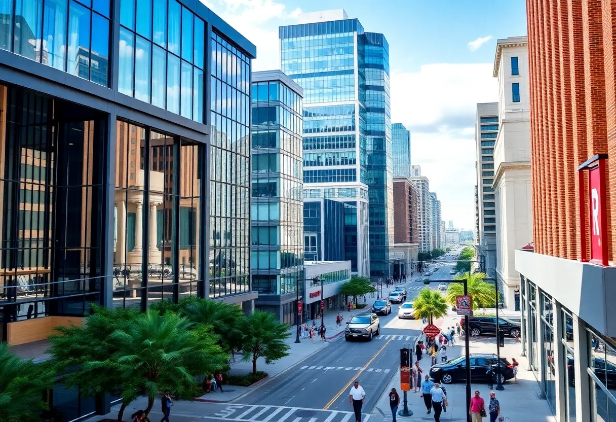Downtown Jacksonville with people engaged in community activities