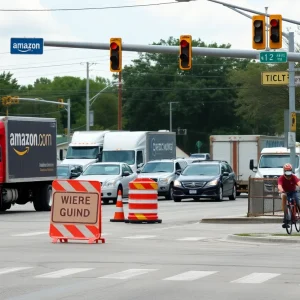 Traffic congestion at an intersection in East Arlington