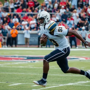 Cornerback displaying defensive skills during a football game
