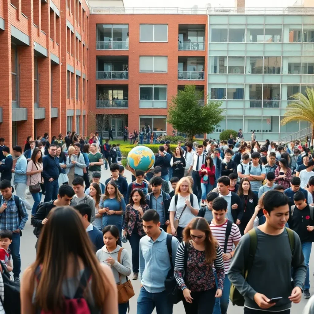 View of Florida International University campus with students
