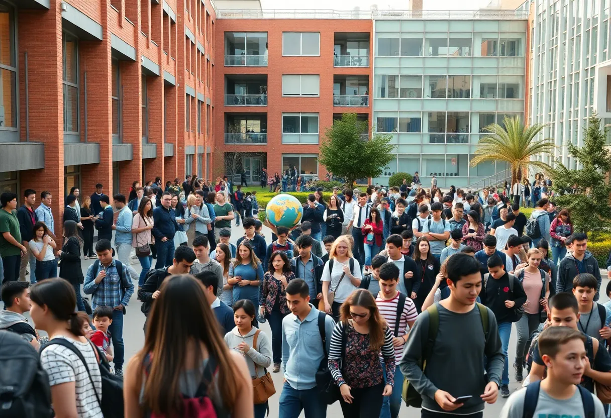 View of Florida International University campus with students