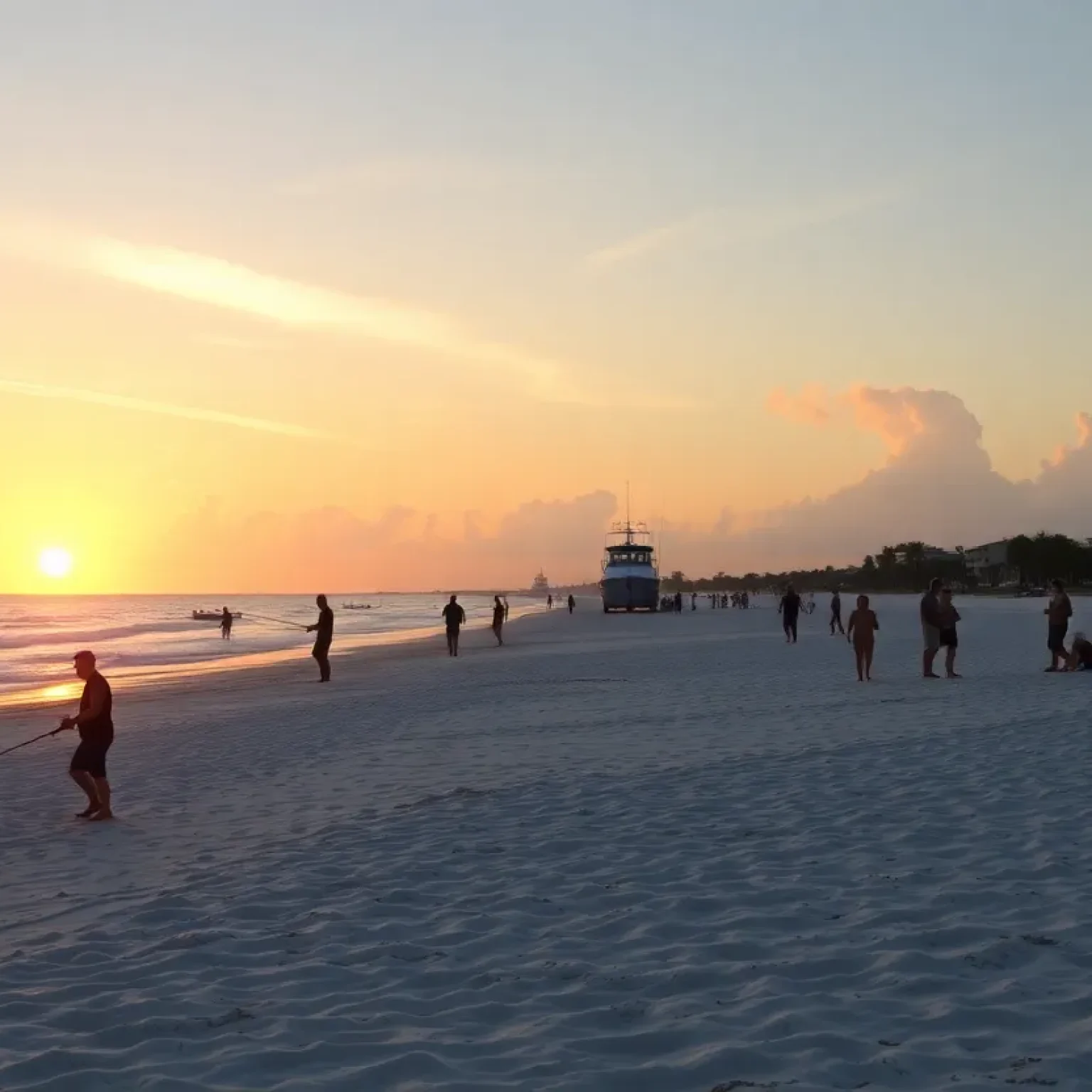 Recreational activities on a Florida beach at sunset