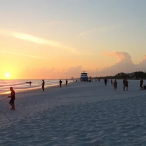 Recreational activities on a Florida beach at sunset