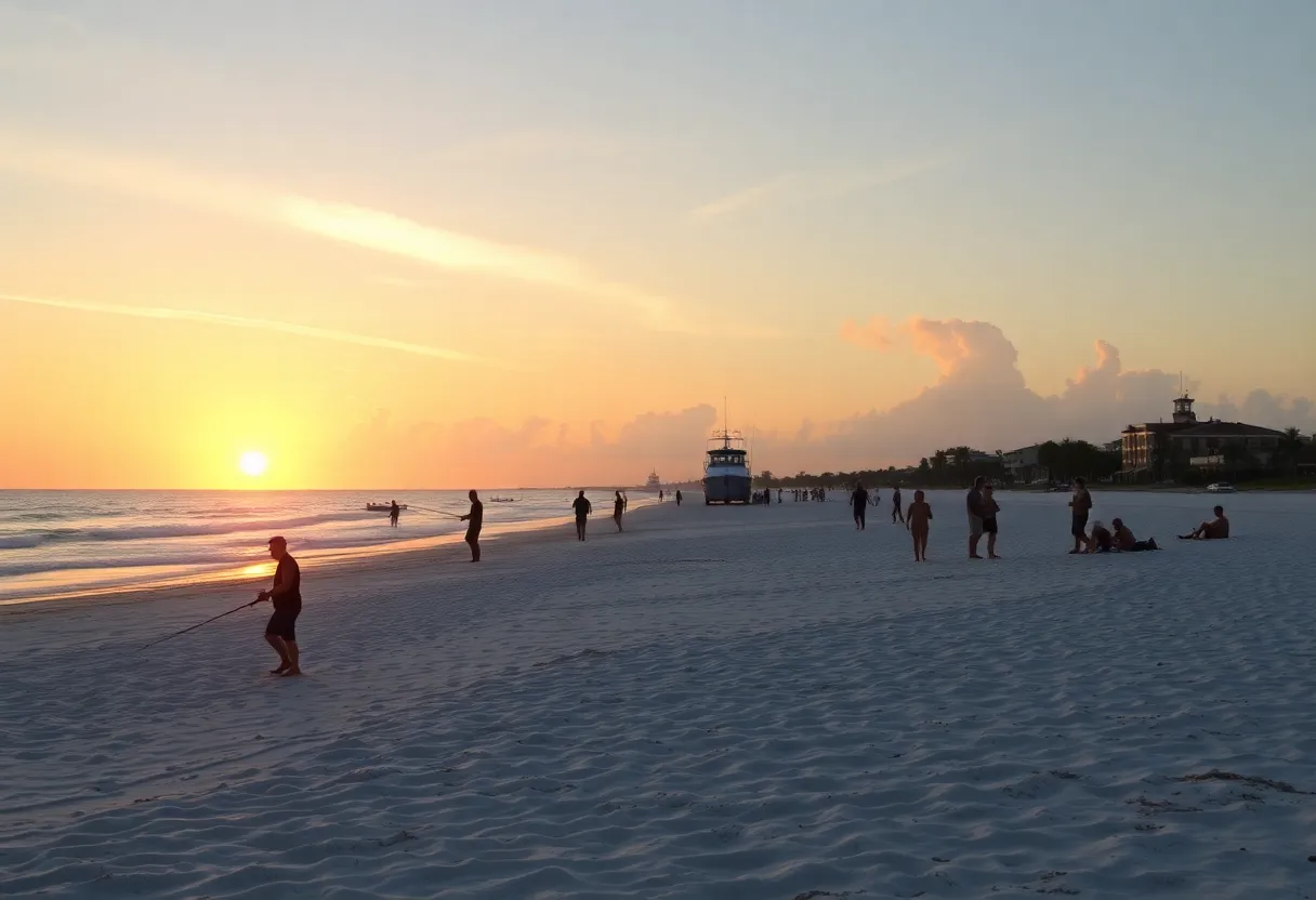 Recreational activities on a Florida beach at sunset