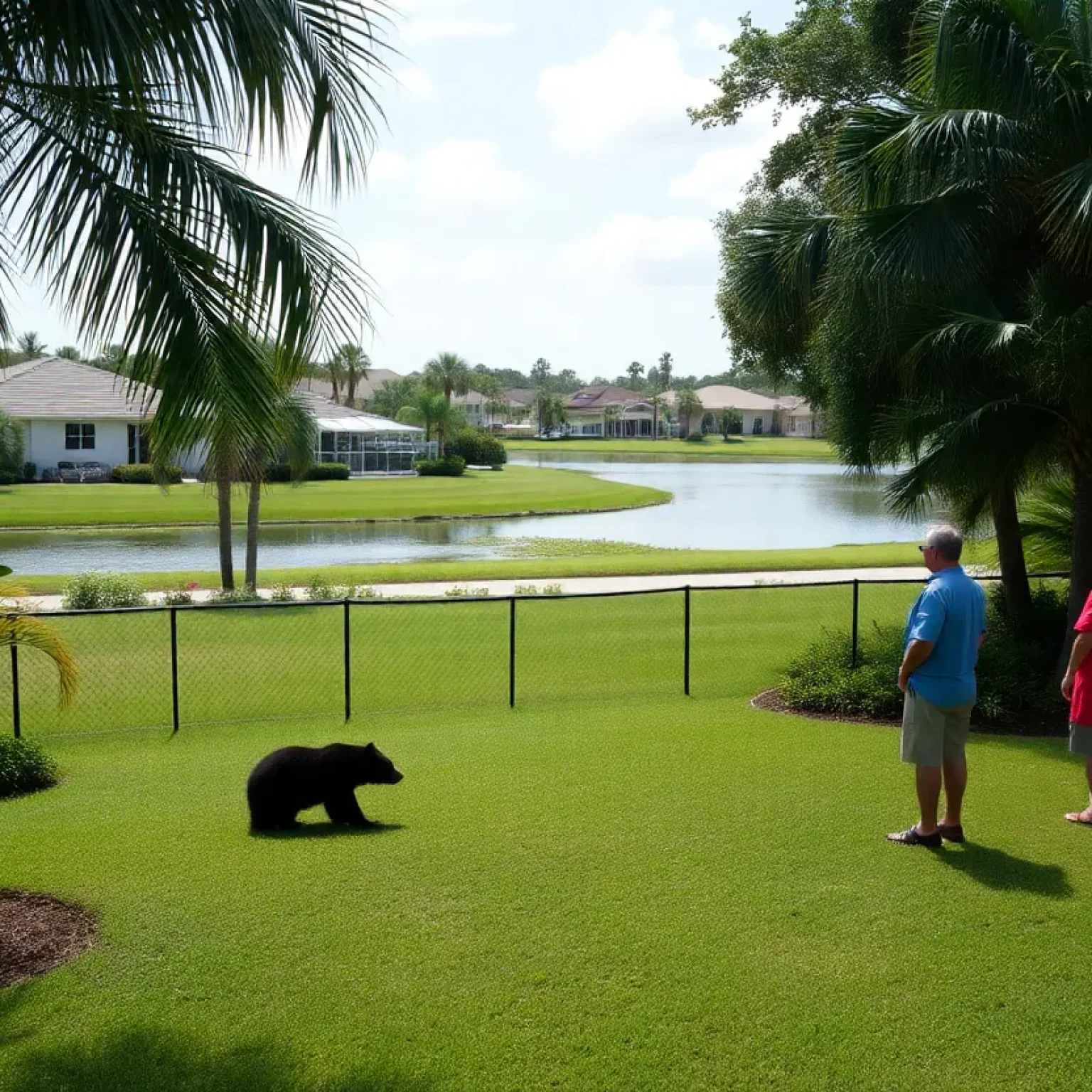 A black bear resting in a backyard in Punta Gorda Isles