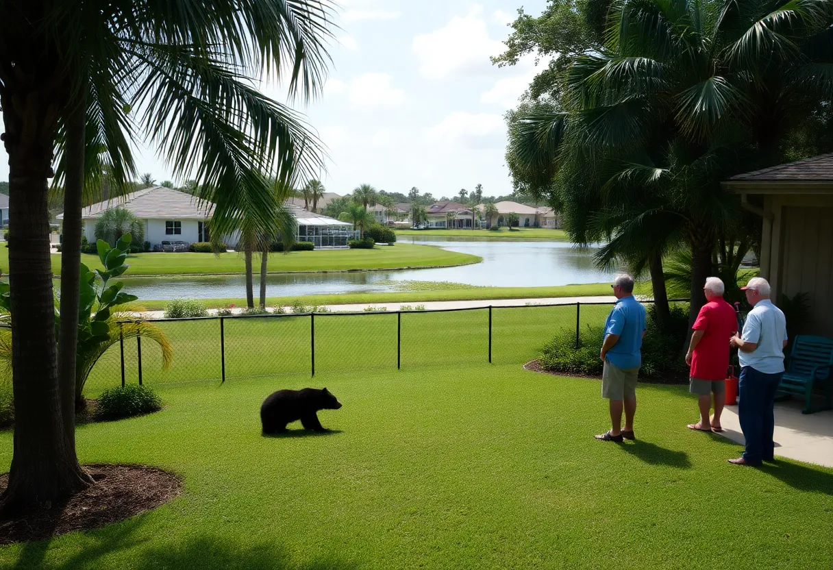 A black bear resting in a backyard in Punta Gorda Isles