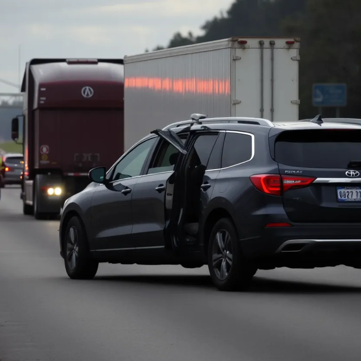 Emergency responders at the scene of a car crash on a highway