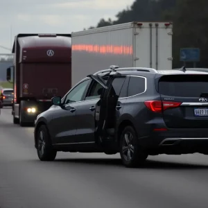 Emergency responders at the scene of a car crash on a highway