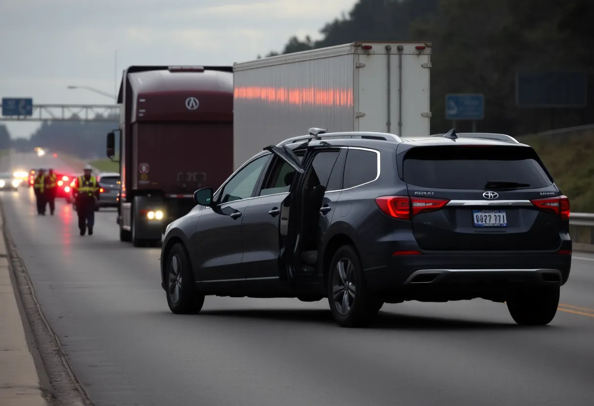 Emergency responders at the scene of a car crash on a highway