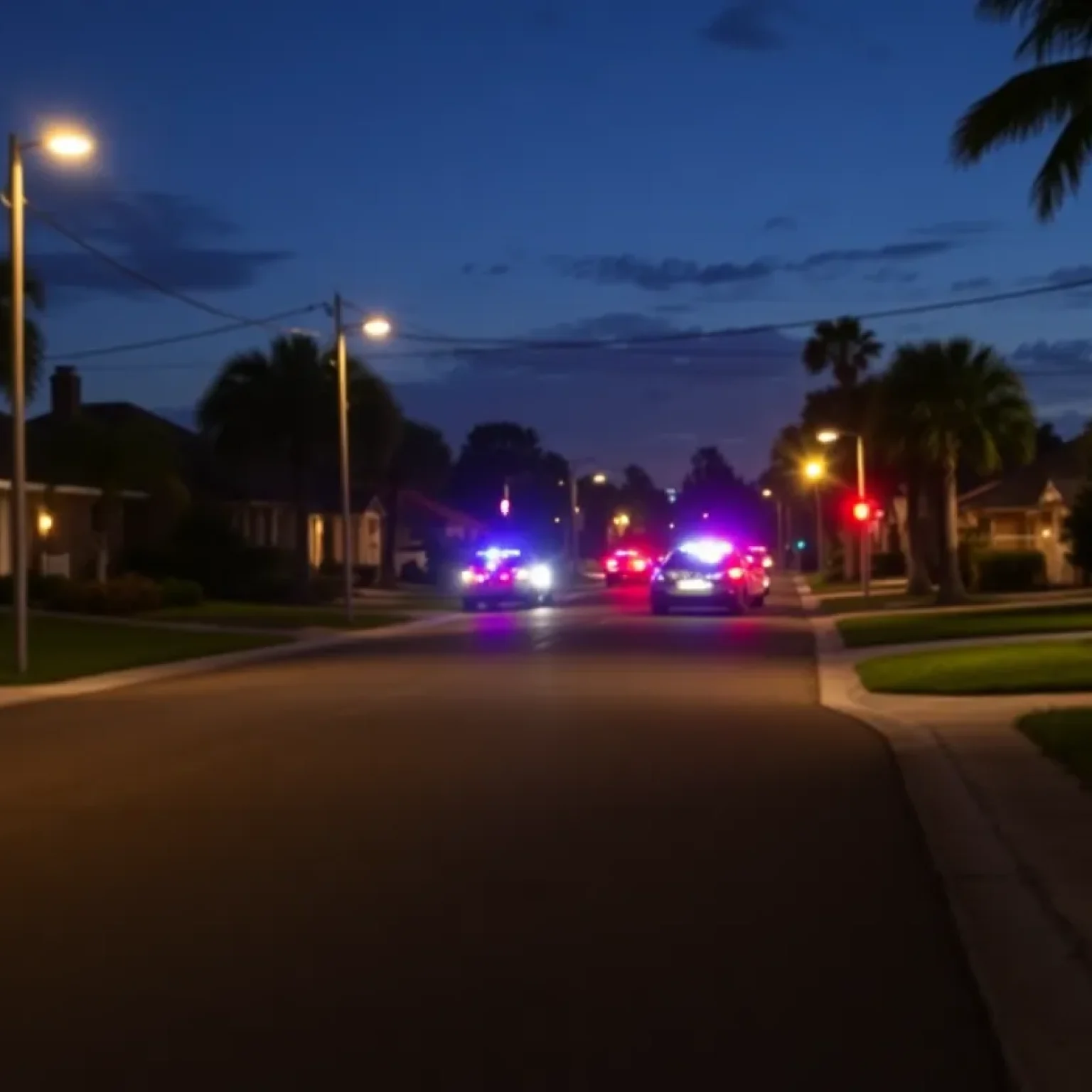 Police activity in a Florida neighborhood at night