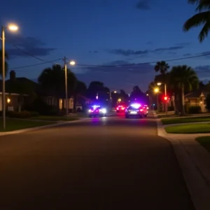 Police activity in a Florida neighborhood at night