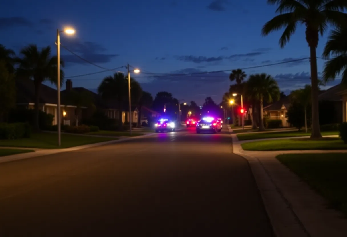 Police activity in a Florida neighborhood at night