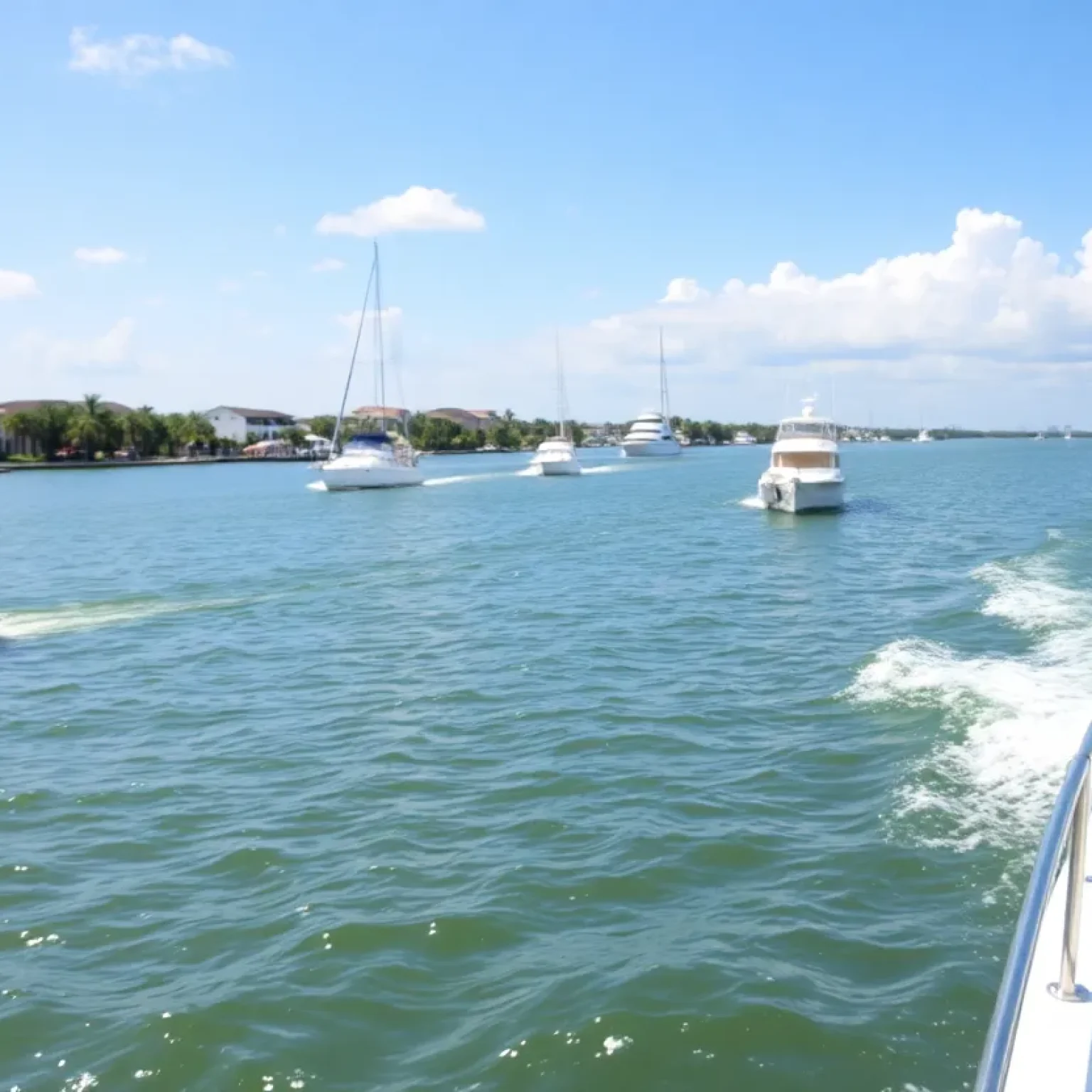 Scenic view of Florida waterways with boats and clear sky