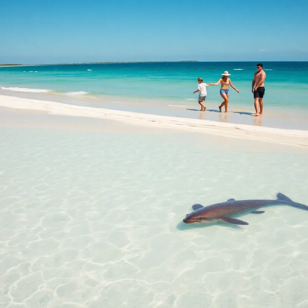 A beach scene in Florida illustrating the importance of safety while snorkeling.