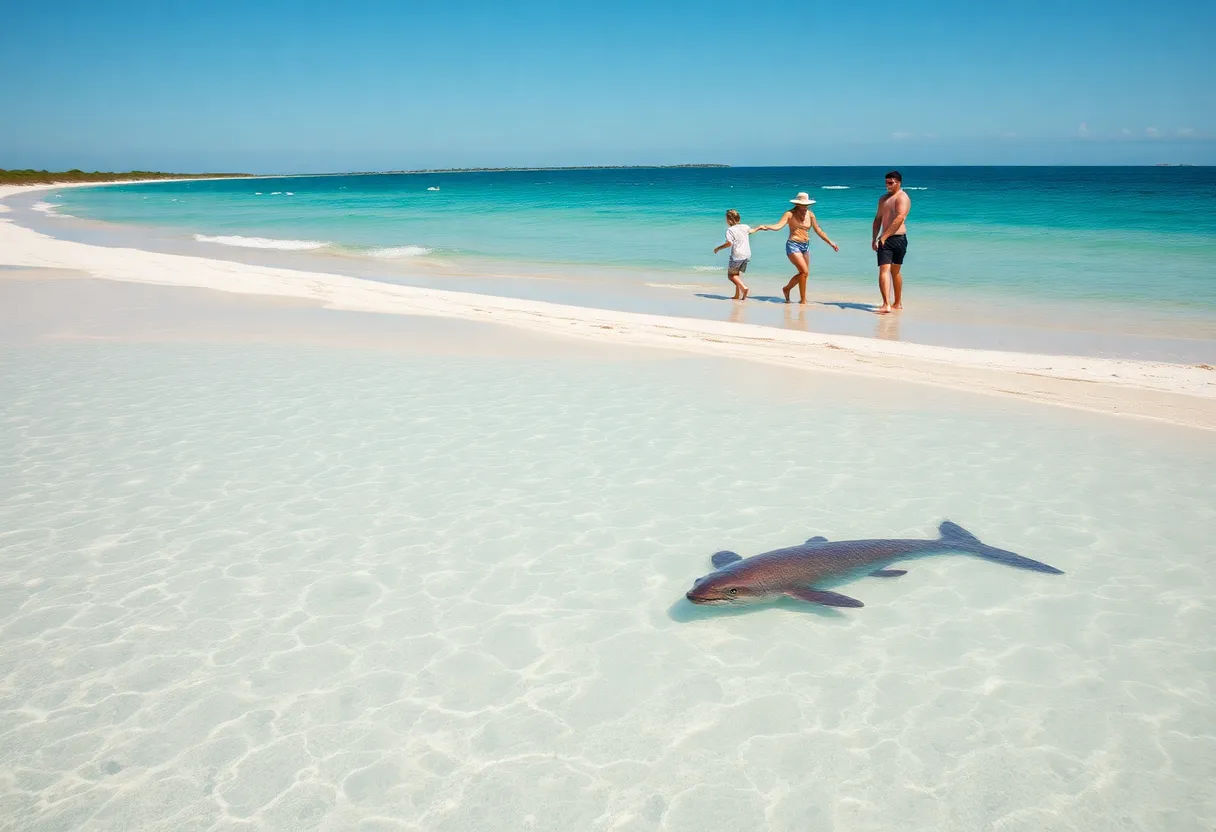 A beach scene in Florida illustrating the importance of safety while snorkeling.