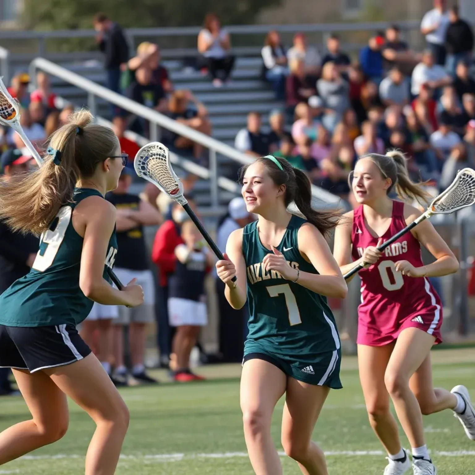 Girls lacrosse team playing in a match