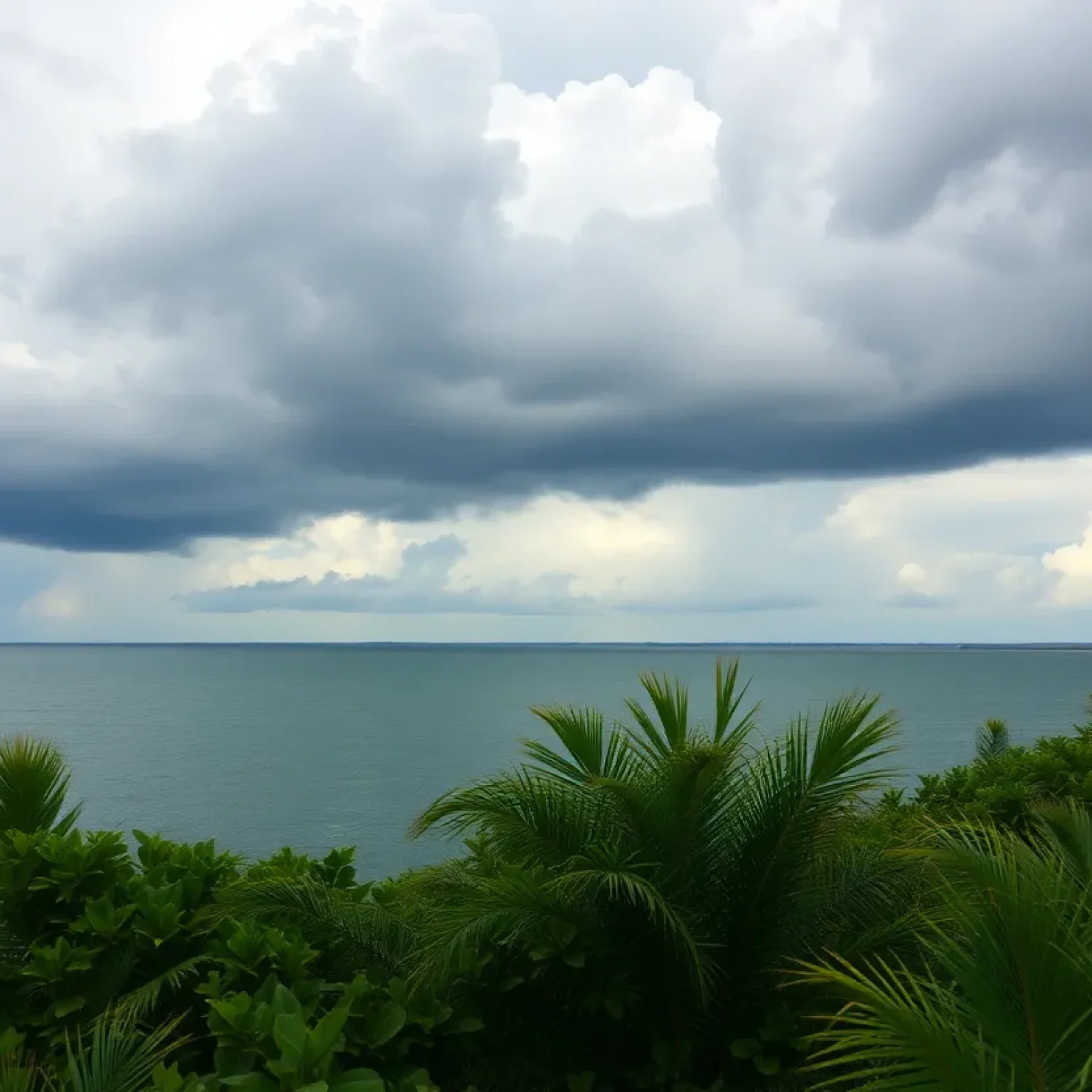 Dark storm clouds over Florida's coast during hurricane season