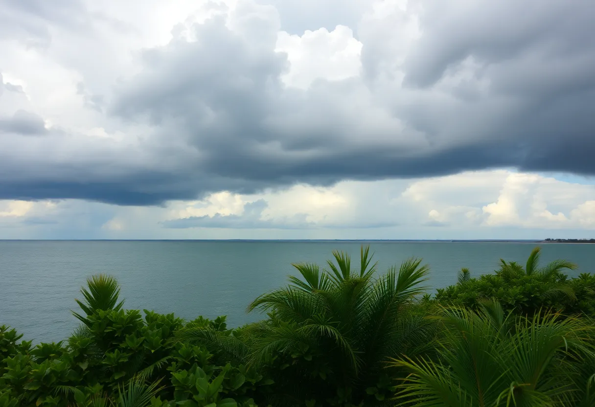 Dark storm clouds over Florida's coast during hurricane season
