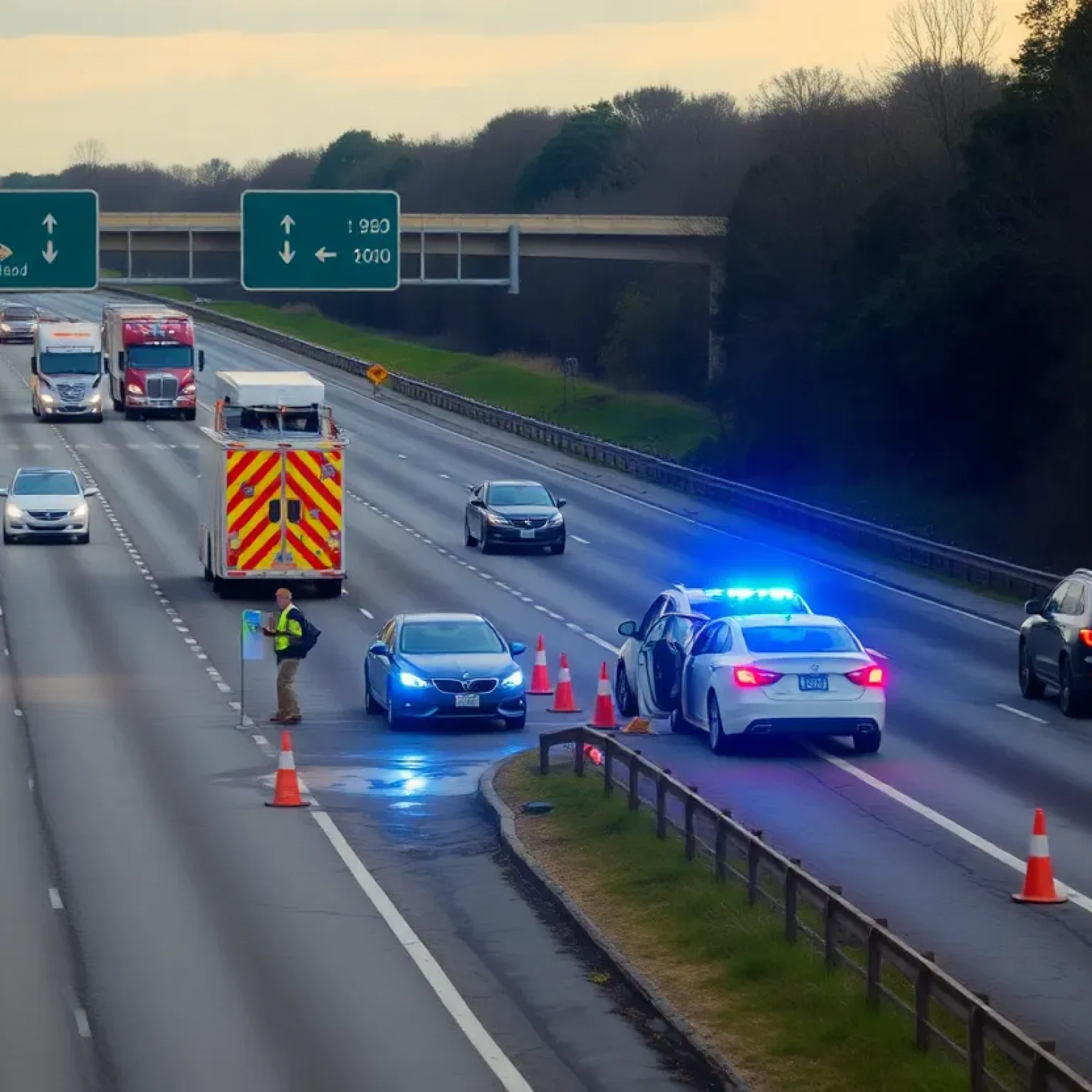 Emergency services at a crash site on Interstate 295