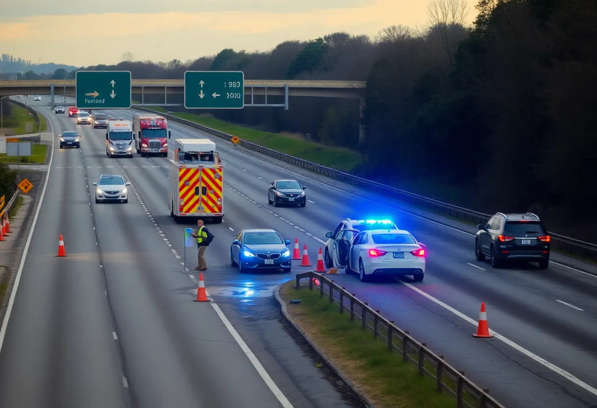Emergency services at a crash site on Interstate 295
