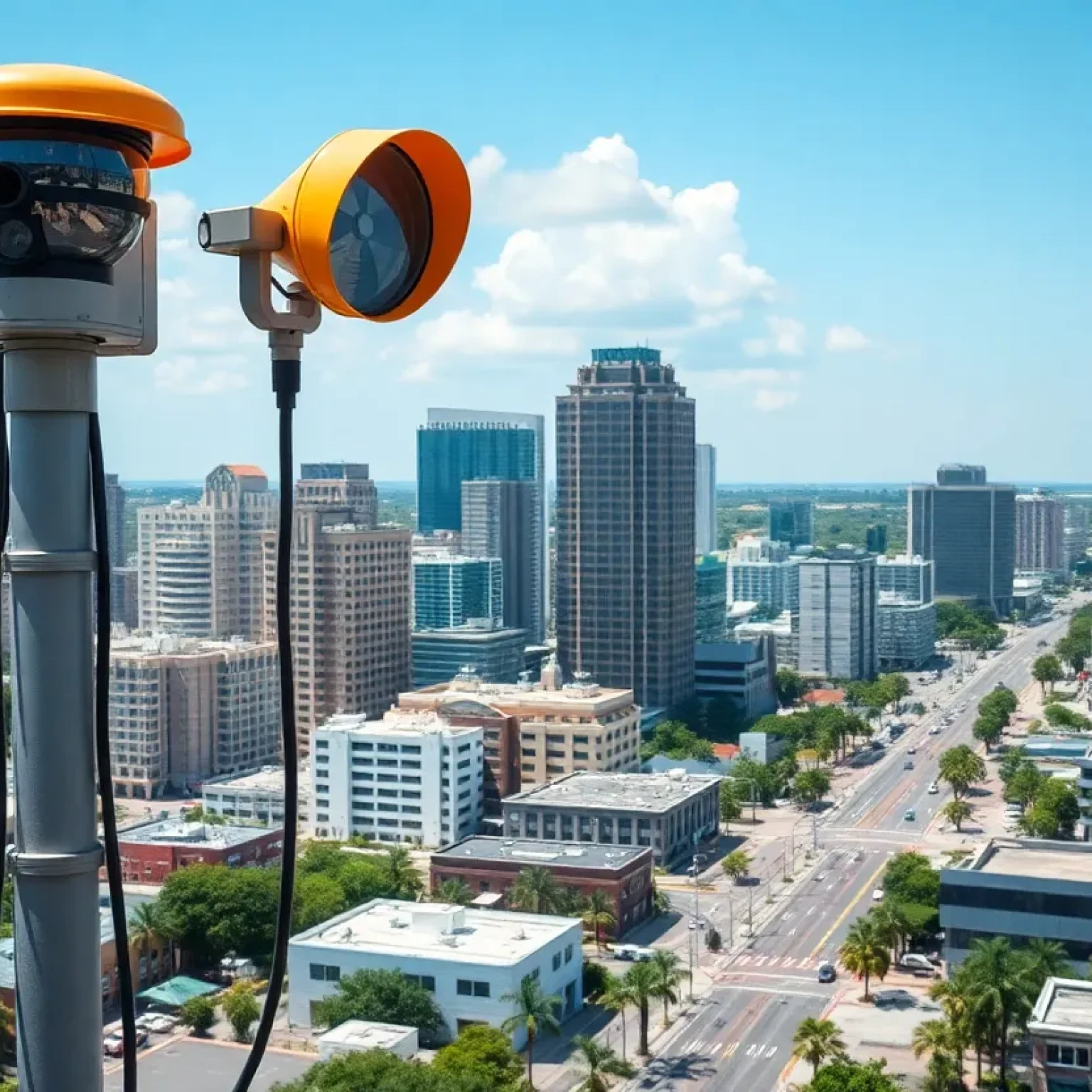Urban Jacksonville scene with air quality monitoring equipment