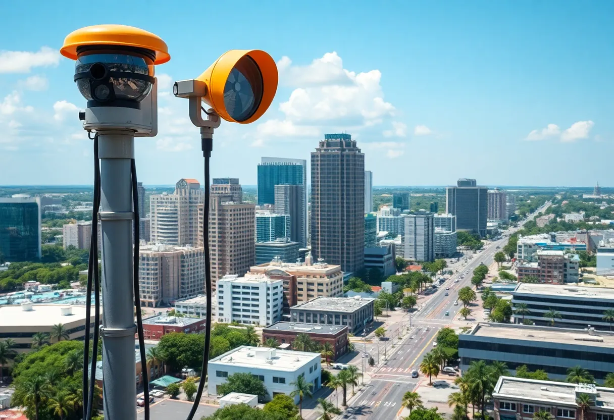 Urban Jacksonville scene with air quality monitoring equipment