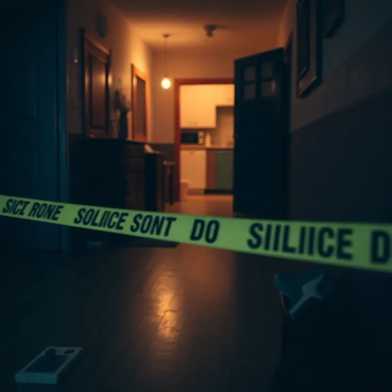 Crime scene in a Jacksonville apartment with police evidence markers
