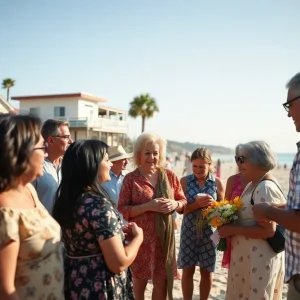 Community members gathering to remember a local hero