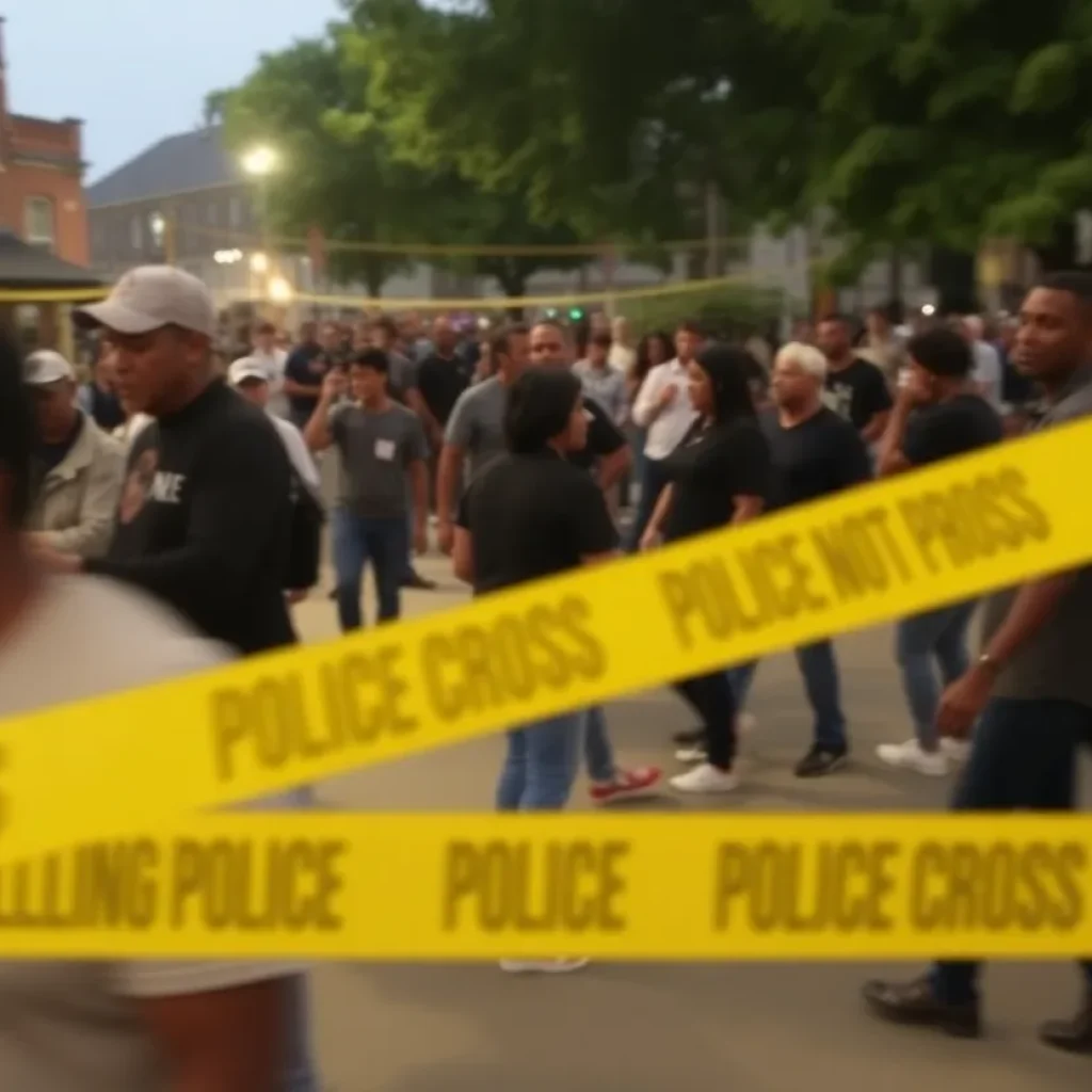 Emergency lights flashing at a block party in Jacksonville after a shooting incident