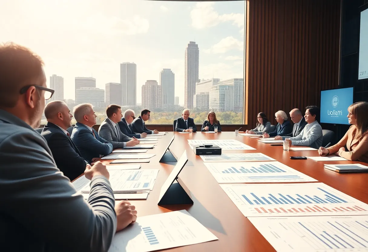 JEA budget meeting with Jacksonville skyline