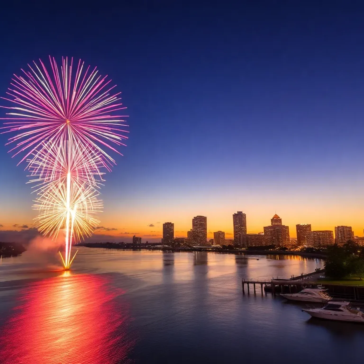 Fireworks display over the St. Johns River in Jacksonville, Florida