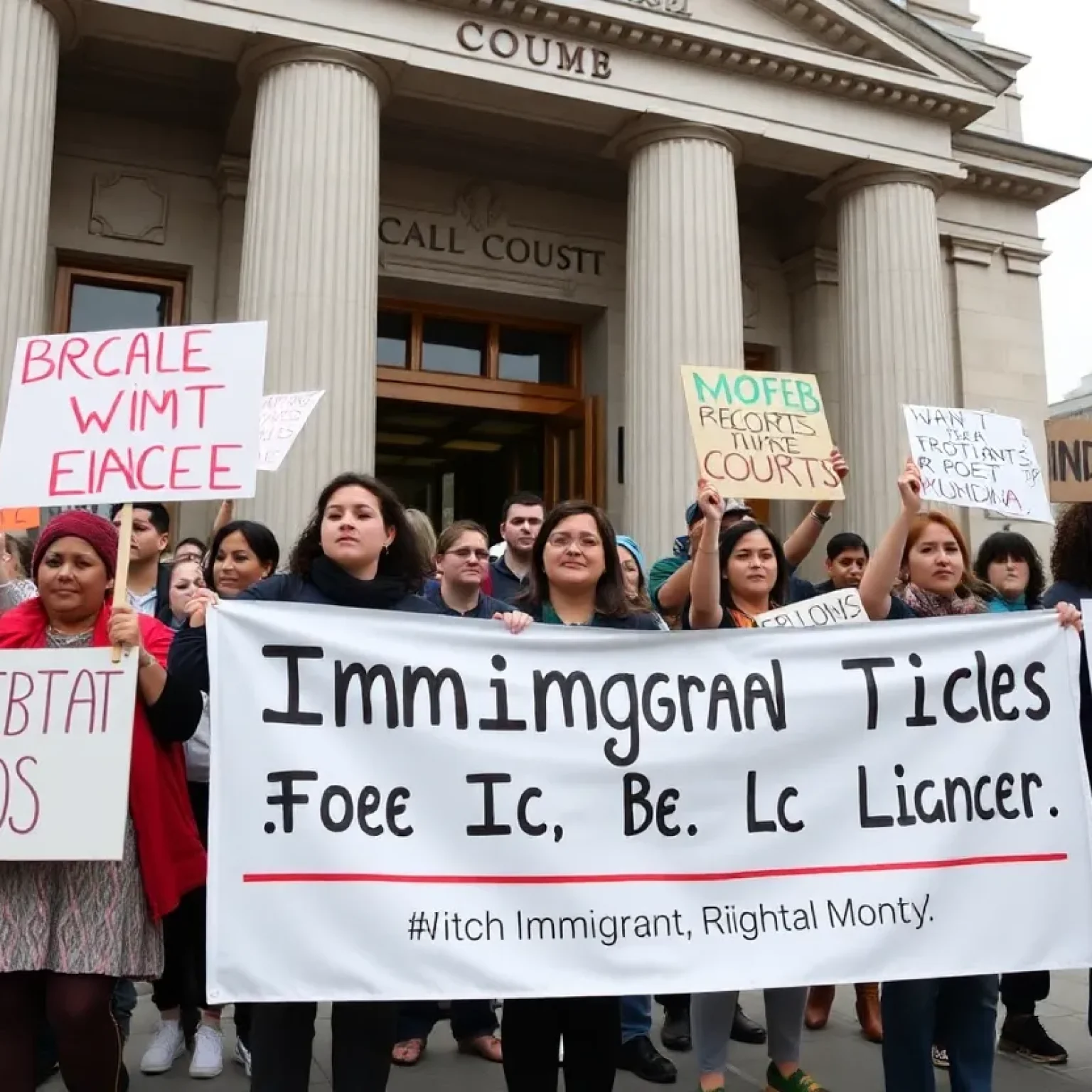 Activists protesting for immigrant rights outside the courthouse in Jacksonville
