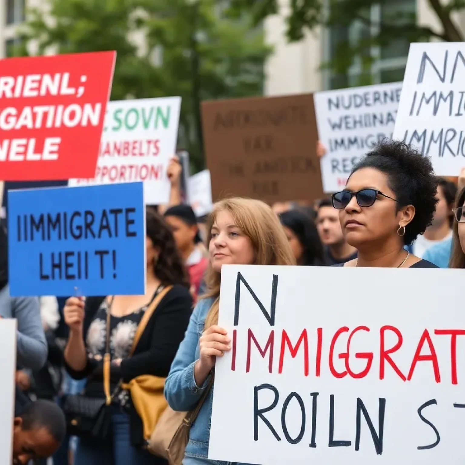 A rally in Jacksonville advocating for immigration rights with participants holding signs.