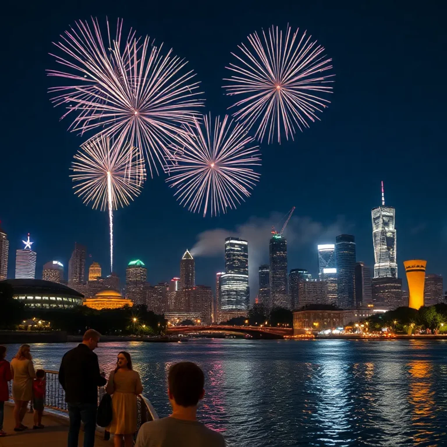 Fireworks illuminating Jacksonville skyline during Independence Day celebration