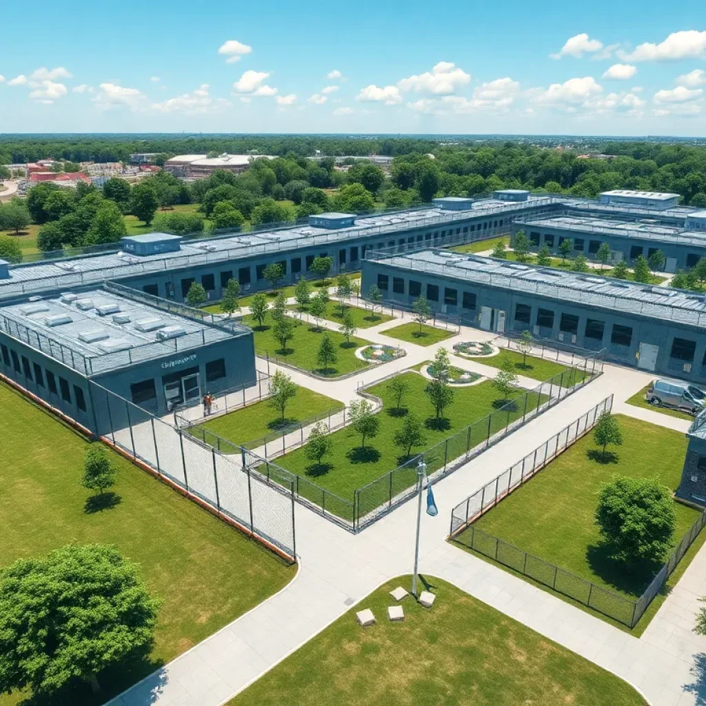Conceptual design of the new Jacksonville jail complex with green spaces.