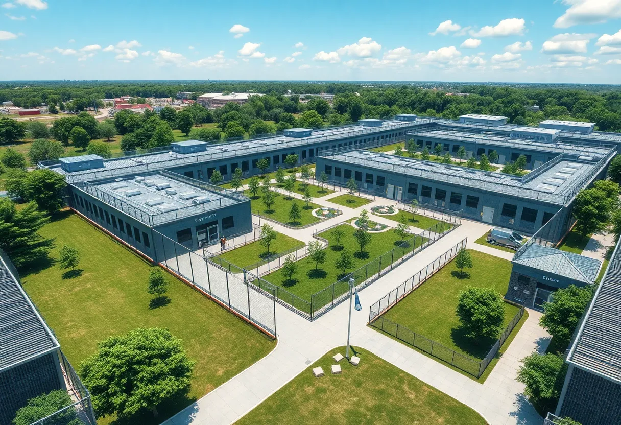 Conceptual design of the new Jacksonville jail complex with green spaces.