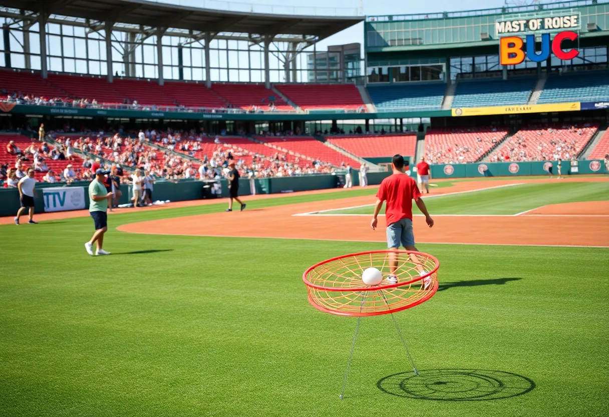 Players participating in disc golf at Jacksonville Jumbo Shrimp event