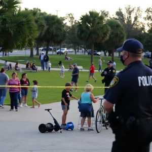 Police gathered at Charles Boobie Clark Park and Pool following a shooting incident.