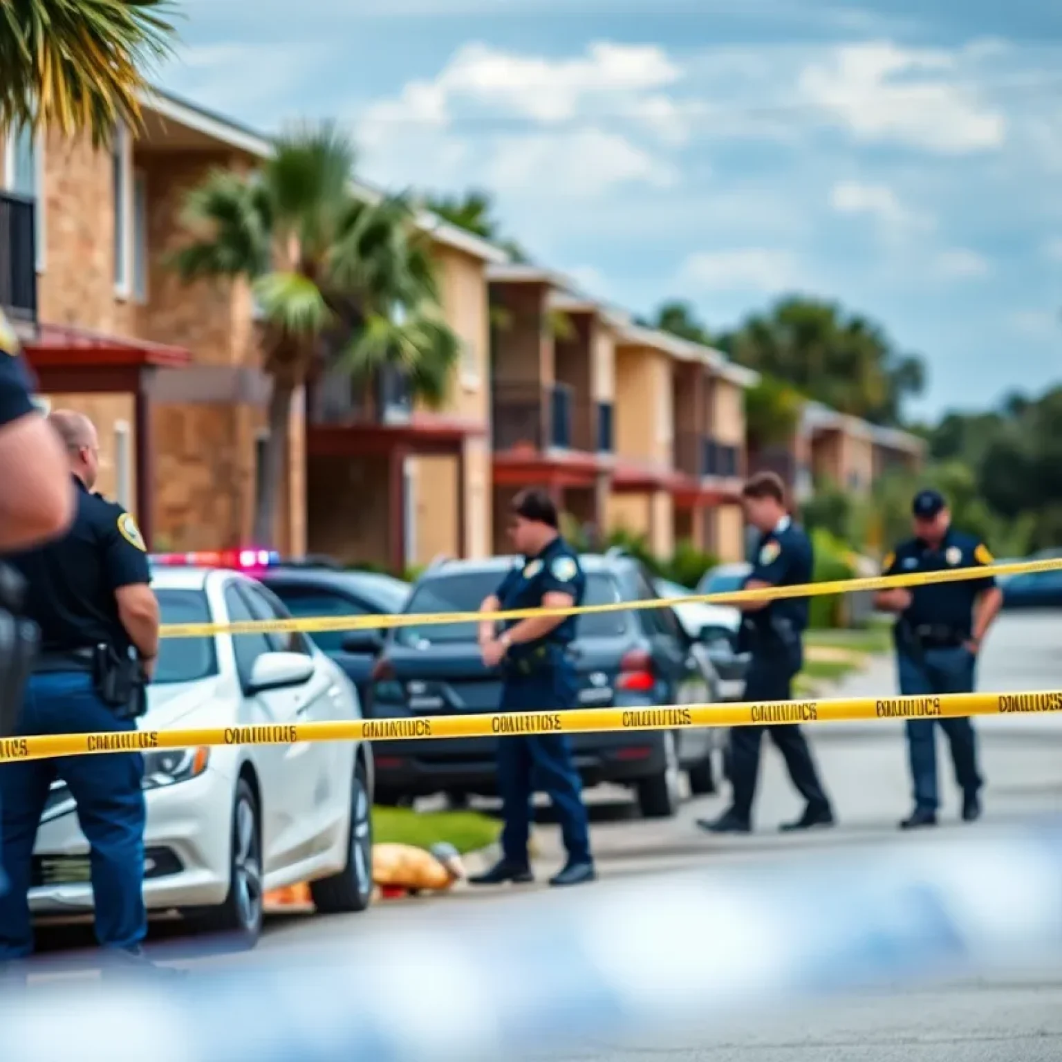 Police officers conducting an investigation at an apartment complex in Jacksonville.