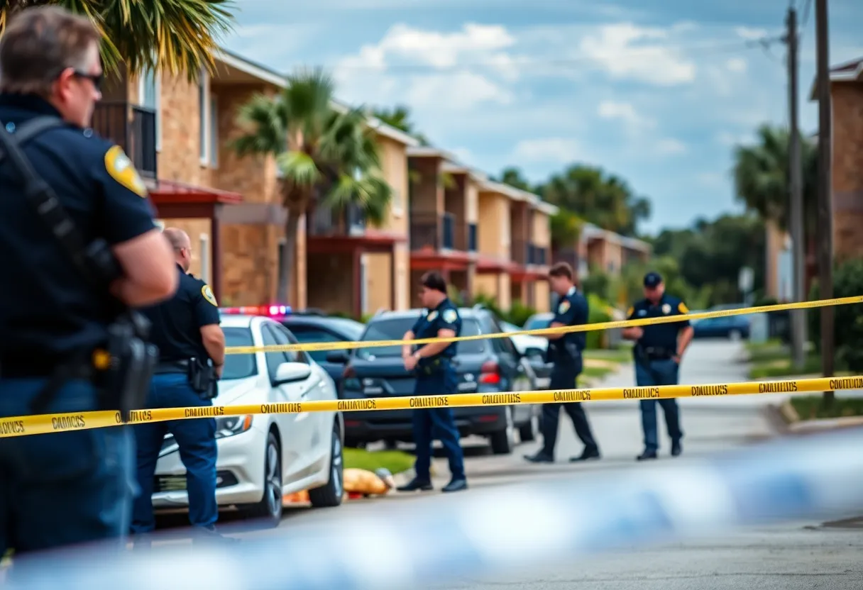 Police officers conducting an investigation at an apartment complex in Jacksonville.