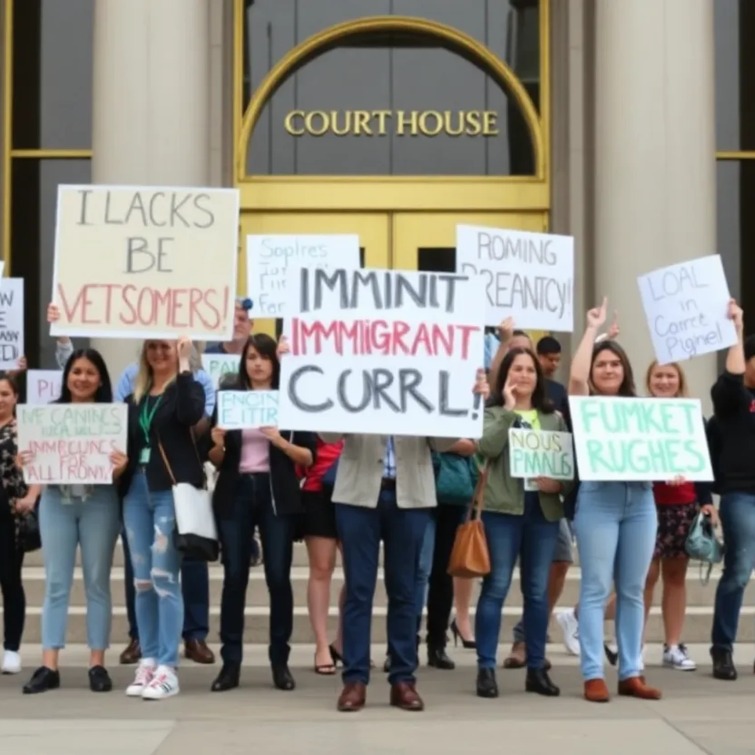 Protesters outside Federal Courthouse in Jacksonville advocating for immigrant rights