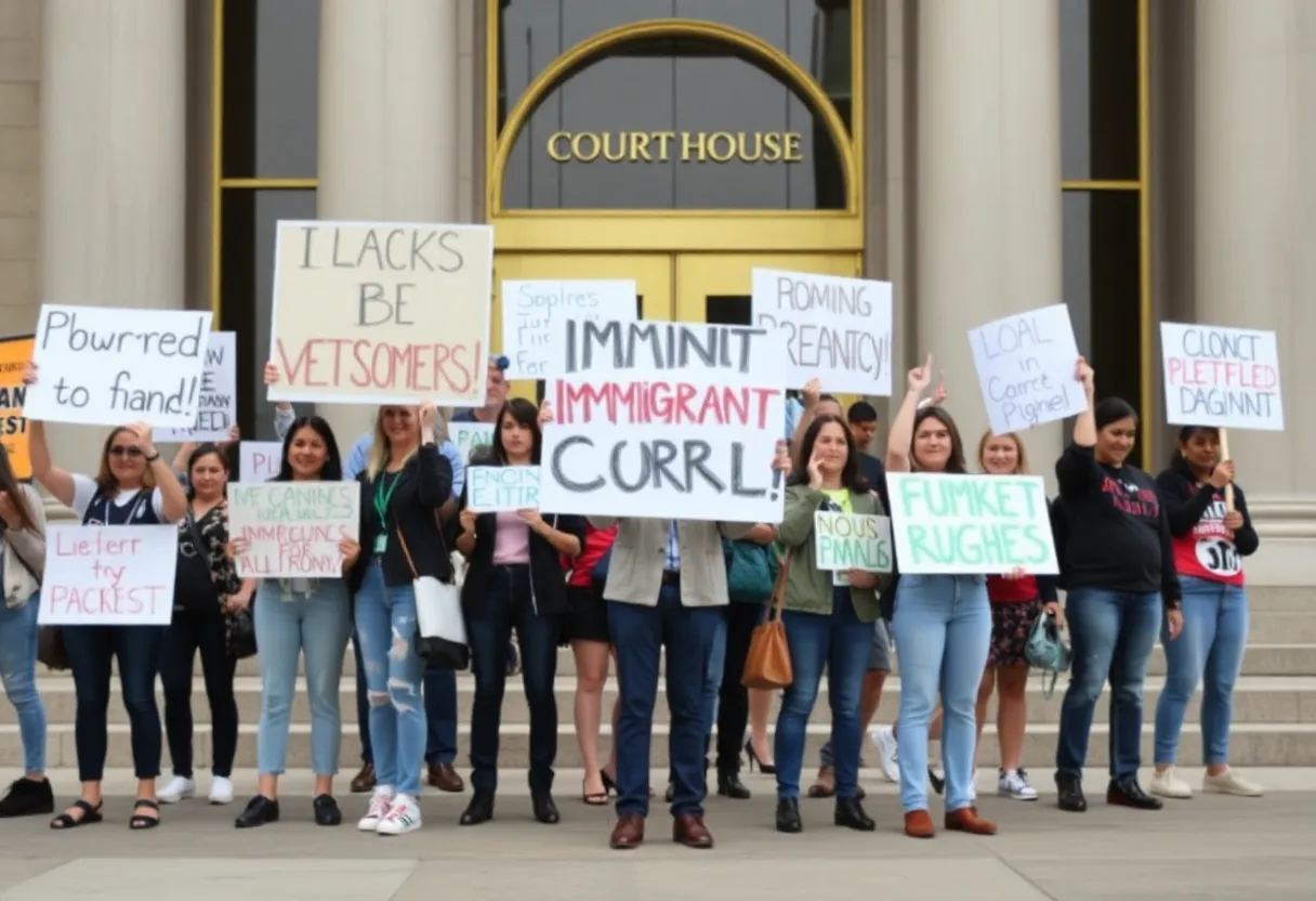 Protesters outside Federal Courthouse in Jacksonville advocating for immigrant rights